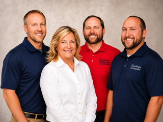 Corporate team photo with warm smiles